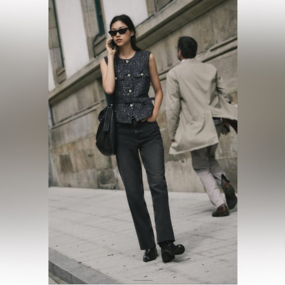 ZARA BELTED SEQUIN STRUCTURED VEST - Picture 5 of 8
